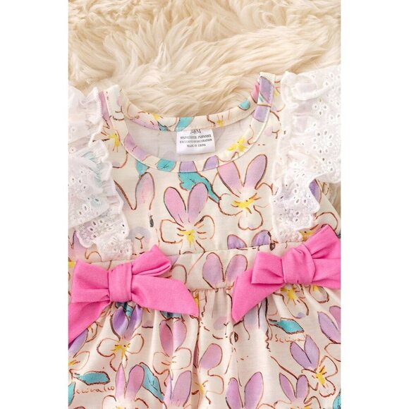 Lilac, blue & fuchsia twirl onesie with side bows. RPG50210 SOL - Picture 2 of 3